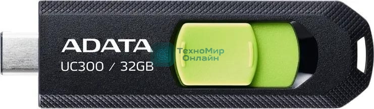 Флешка USB ADATA UC300 (ACHO-UC300-32G-RBK/GN), 32Gb, Type-C USB 3.2, R/W 100/30, черный/зеленый