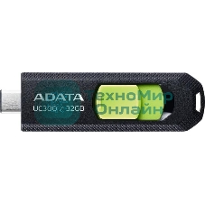 Флешка USB ADATA UC300 (ACHO-UC300-32G-RBK/GN), 32Gb, Type-C USB 3.2, R/W 100/30, черный/зеленый