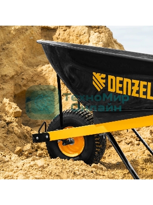 Тачка строительная Denzel усиленная, объем 140 л, 230 кг, колесо 15х6.00-6