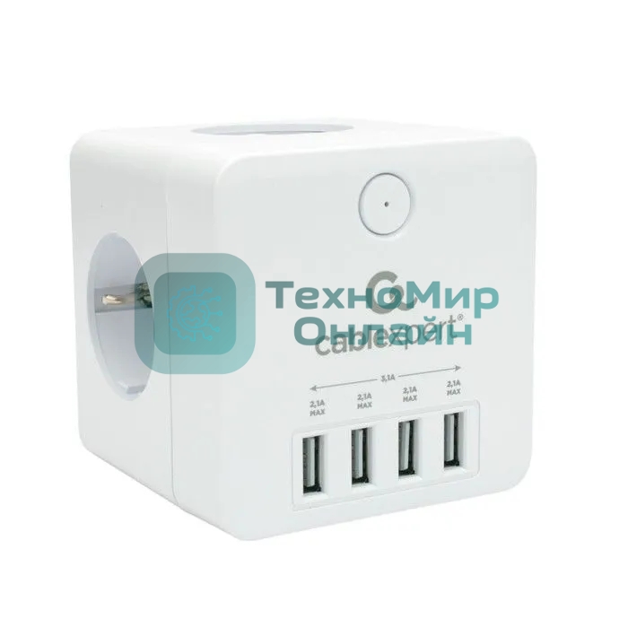 Сетевой фильтр Cablexpert Cube CUBE-4-U4-W, 4 р, 16А, 4хUSB, ур. защиты 2+, белый, коробка