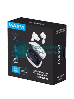 Беспроводные наушники Maxvi MHF-120BT белые TWS\LCD\Sensor\200мАч\5.4\кабель Type-C
