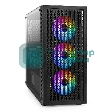 Компьютерный корпус Miditower ExeGate EVO-5001A-600NPX (ATX, БП 600NPX с вент. 12 см, 2хUSB+1хUSB 3.0+HD Audio, черный, 3 вент.12см с RGb подсветкой, боковая панель - закаленное стекло)