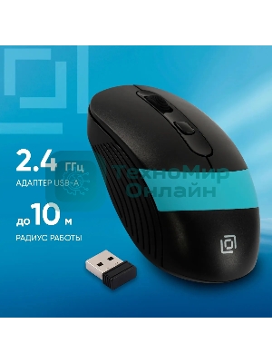 Мышь беспроводная Oklick 310MW черный/синий, 3200 dpi, радиоканал, USB, кнопки - 4