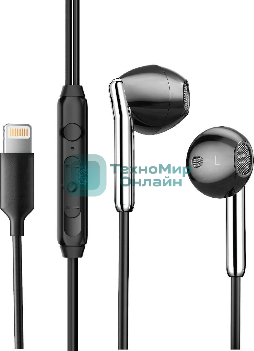 Наушники проводные Aksberry Y3 черный, внутриканальные, Lightning, микрофон на проводе