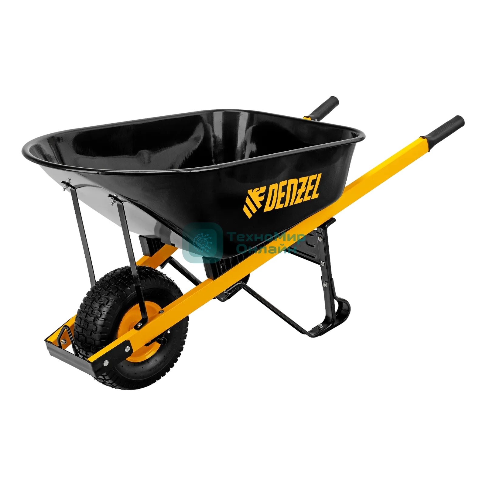 Тачка строительная Denzel усиленная, объем 140 л, 230 кг, колесо 15х6.00-6