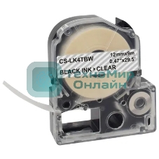 Картридж ленточный Cactus CS-LK4TbW черный шрифт, прозрачный фон (12 мм, 9 м) для Epson LW300/LW400/LW700/LW600P/LW1000P/K400/Z700/Z900