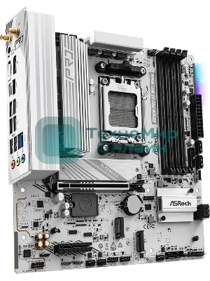 Материнская плата ASRock B850M Pro RS WiFi White, AM5, AMD B850, 4xDDR5, 4xSATA, 3xM.2, 1xPCIe 5.0 x16, 1xPCIe 4.0 x4, 1xHDMI, 1xDP, 1x2.5Gb LAN, Wi-Fi 6E, Bluetooth 5.3, 1xUSB-C 10Gbps, 1xUSB-A 10Gbps, 2xUSB-A 5Gbps, 4xUSB-A 2.0, 3x3.5 мм, 7.1, mATX