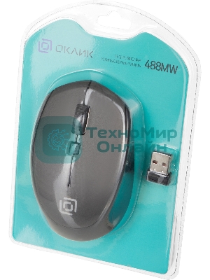 Мышь беспроводная Oklick 488MW серый/черный, 1600 dpi, радиоканал, USB, кнопки - 4