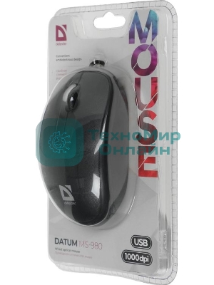 Мышь проводная Defender Datum MS-980 черный, 1000 dpi, USB, кнопки - 3