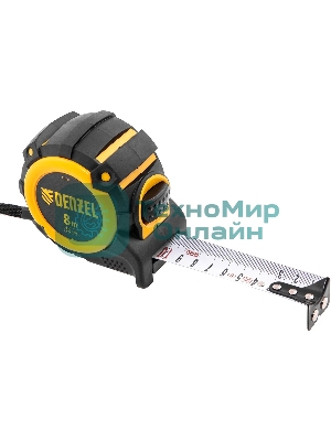 Рулетка Denzel 8м х 32мм, автоматич. фиксац., нейлон. покрытие, магнит. зацеп, двухстор. разметка