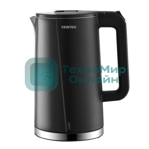 Чайник электрический Centek CT-0005 черный, 1.7 л, 2200 Вт, бесшовная колба, двойные стенки, эффект термоса