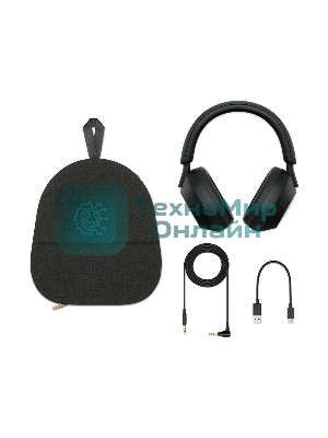 Беспроводные/проводные наушники Sony WH-1000XM5 черный, полноразмерные, Bluetooth + проводной, активное шумоподавление, до 30 ч