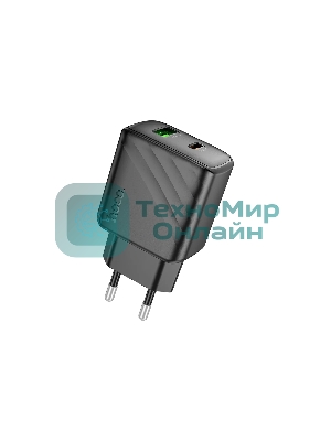 Сетевое зарядное устройство Hoco 30Вт, 3А, QC3.0/PD, 1хUSB, 1хType-C, CS23A, черный, коробка