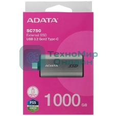 Внешний SSD ADATA SC750, 1TB, USB 3.2 Gen 2 Type-C, R/W 1050/1000, черный