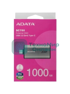 Внешний SSD ADATA SC750, 1TB, USB 3.2 Gen 2 Type-C, R/W 1050/1000, черный