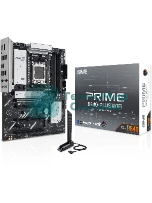 Материнская плата ASUS PRIME B840-PLUS WIFI, AM5, AMD B840, 4xDDR5, 4xSATA, 3xM.2, 1xPCIe 4.0 x16, 1xPCIe 3.0 x16, 2xPCIe 3.0 x16, 1xPCIe 3.0 x1, 1xDP, 1xHDMI, 1x 2.5Gb LAN, 8xUSB-A, 3x3.5 мм, 7.1, ATX