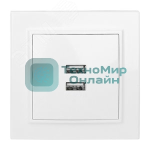 Розетка EKF ERR-2USB-100 Минск USB 2-местная СП 2,1А белая