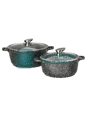 Набор посуды Lara LR02-111 Rio литой алюминий, мрамор, 3,1 л, 5,0 л, 22 см, 26 см, стеклянные крышки