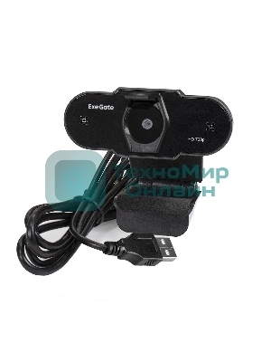 Веб-камера ExeGate BlackView C525 HD 1280x720, 30 кадр/с, USB Type-A, микрофон (шумоподавление), шторка приватности, универсальное крепление, штатив в комплекте
