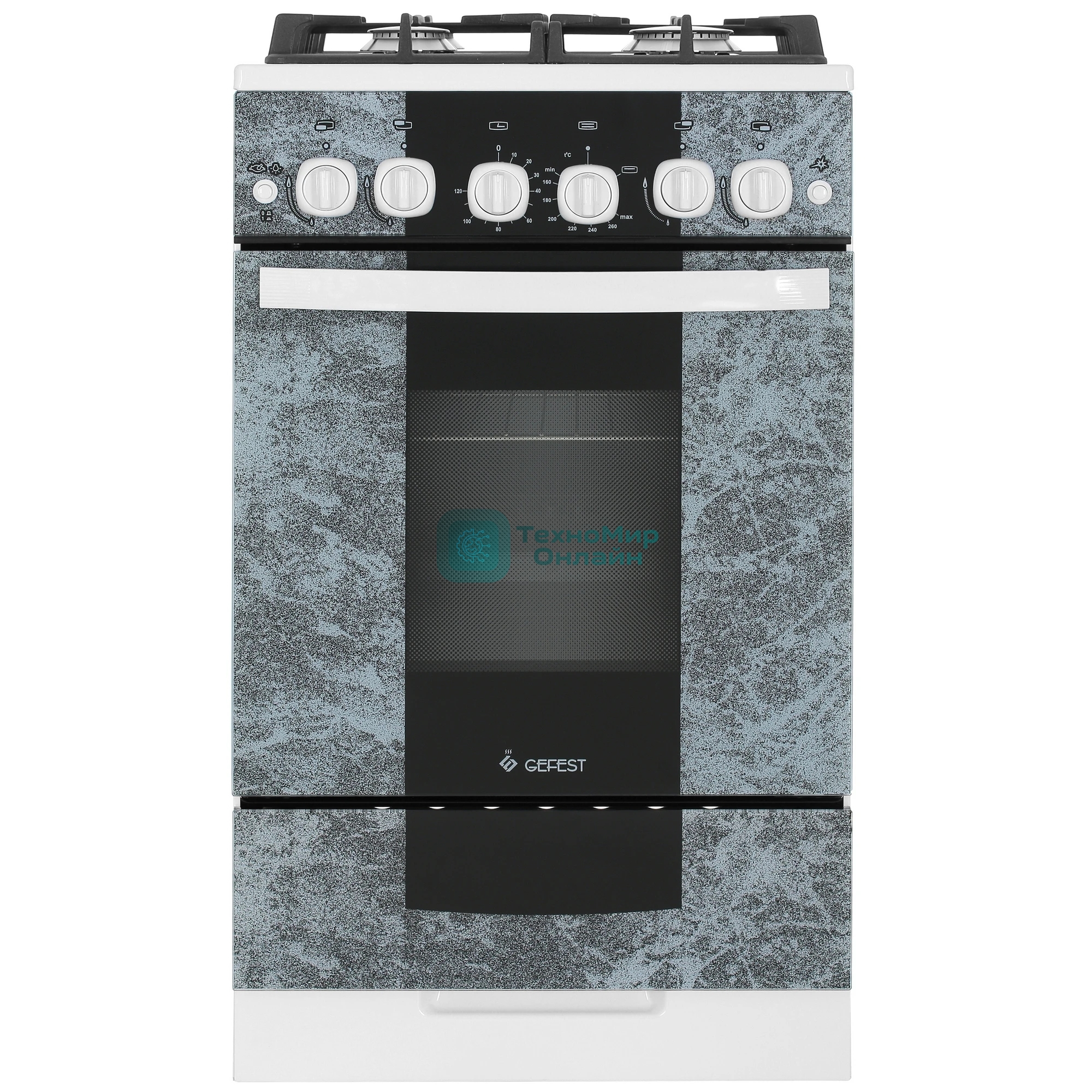 Плита газовая Gefest 5500-02 0113 мрамор, конфорок 4 шт, духовка 52 л, 50 см x 85 см x 58.5 см