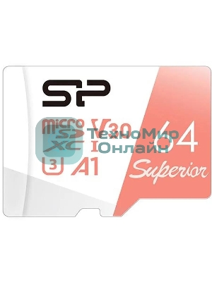 Флеш карта microSD 64Gb Silicon Power Superior A1 microSDXC Class 10 UHS-I U3 100/80 Mb/s (SD адаптер)