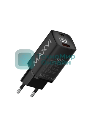 Сетевое зарядное устройство Maxvi A402PD LED 33W, 1xUSB-A, 1xUSB-C, черный