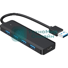 Концентратор USB 3.0 Gembird UHB-C414, 4 порта, кабель 19см, с доп питанием (Type-C)