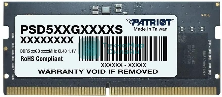 Оперативная память Patriot Signature, DDR5, 8GB (1x8 GB), 5600 MHz, CL46, SO-DIMM