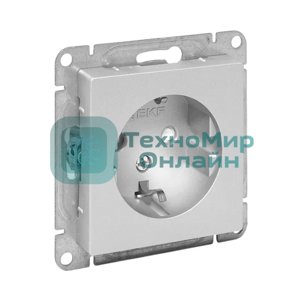 Механизм розетки EKF UP1-SOA-111 16А, с заземлением, со шторками, алюминий Эпика