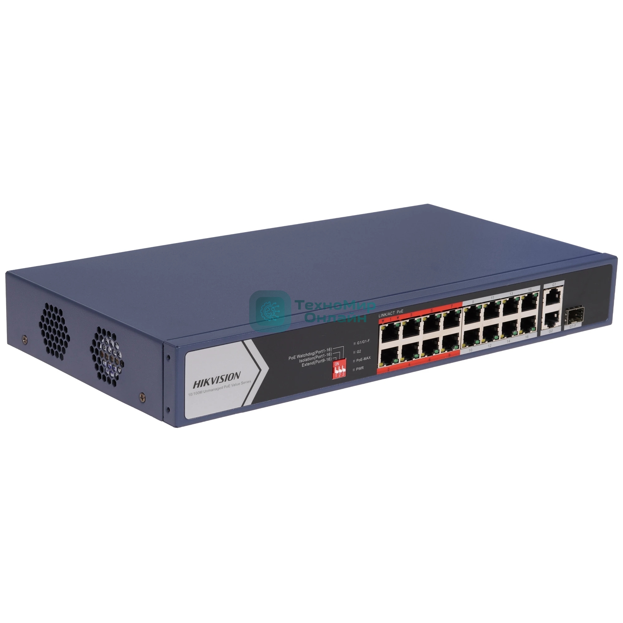Коммутатор Hikvision DS-3E0318P-E/M(C), 16×100 Мбит/с PoE + 1×1 Гбит/с RJ45 + 1×1 Гбит/с Combo (RJ45/SFP), неуправляемый