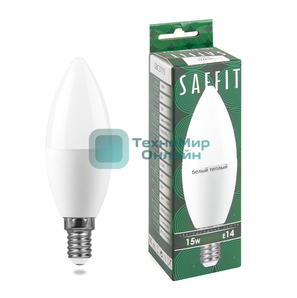 Лампа светодиодная SAFFIT SBC3715 LED 15Вт Е14 теплый матовая свеча
