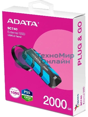 Внешний SSD ADATA SC740, 2TB, USB 3.2 Gen 2 Type-C, R/W 1050/1000, синий
