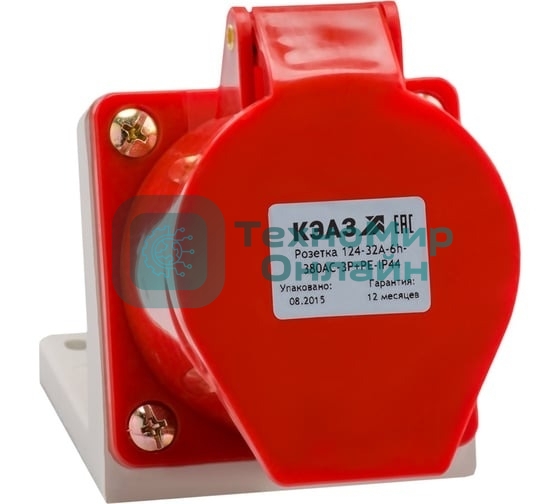 Розетка 134 63А 6h 380AC 3P+PE IP67 для монтажа на поверхность КЭАЗ 241220