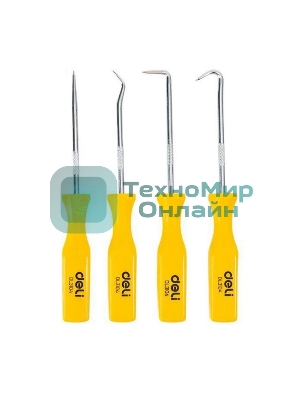 Набор крючков для слесарных работ 4шт Deli DL3104 (шило, крючки изогнутый, 45, 90, пластиковая рукоятка)