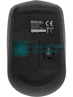 Мышь беспроводная Defender Tiana MB-055 черный, 1000 dpi, радиоканал, USB, кнопки - 3