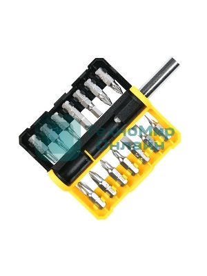 Набор бит 14 шт c держателем Deli DL251201 (SL4,SL5,SL6,PH0,PH1,PH2,PH3,T15,T20,T25,H5,H6,PZ1,PZ2), сталь S2, пласт.держатель