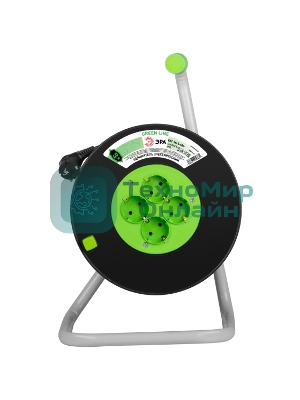 Удлинитель силовой ЭРА GREEN LINE KAT-3x1.5-40m Greenline на катушке пластик 4 розетки с заземлением 40м ПВС 3x1.5мм2