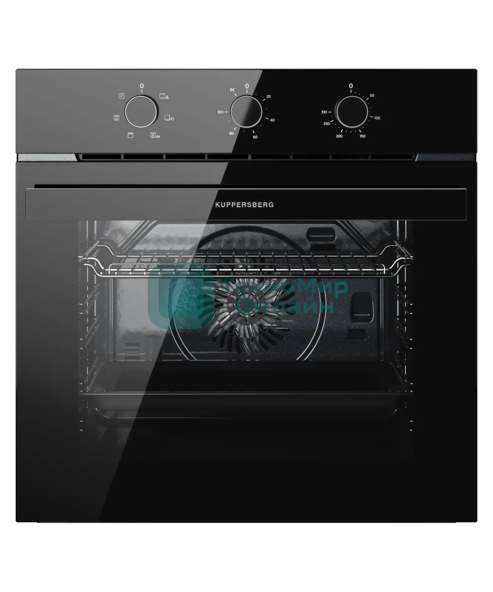 Духовой шкаф Kuppersberg HO 603 Black Glass, High-Tech, 78 л, поворотное управление, таймер, 6 режимов, макс. температура 310 градусов, энергоэффективность А, цвет черный, цвет фурнитуры черный