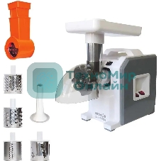 Мясорубка электрическая Аксион М43.03 белый/серый, 1900 Вт, 2.0 кг/мин, реверс, защита от перегрузки, насадки - 6