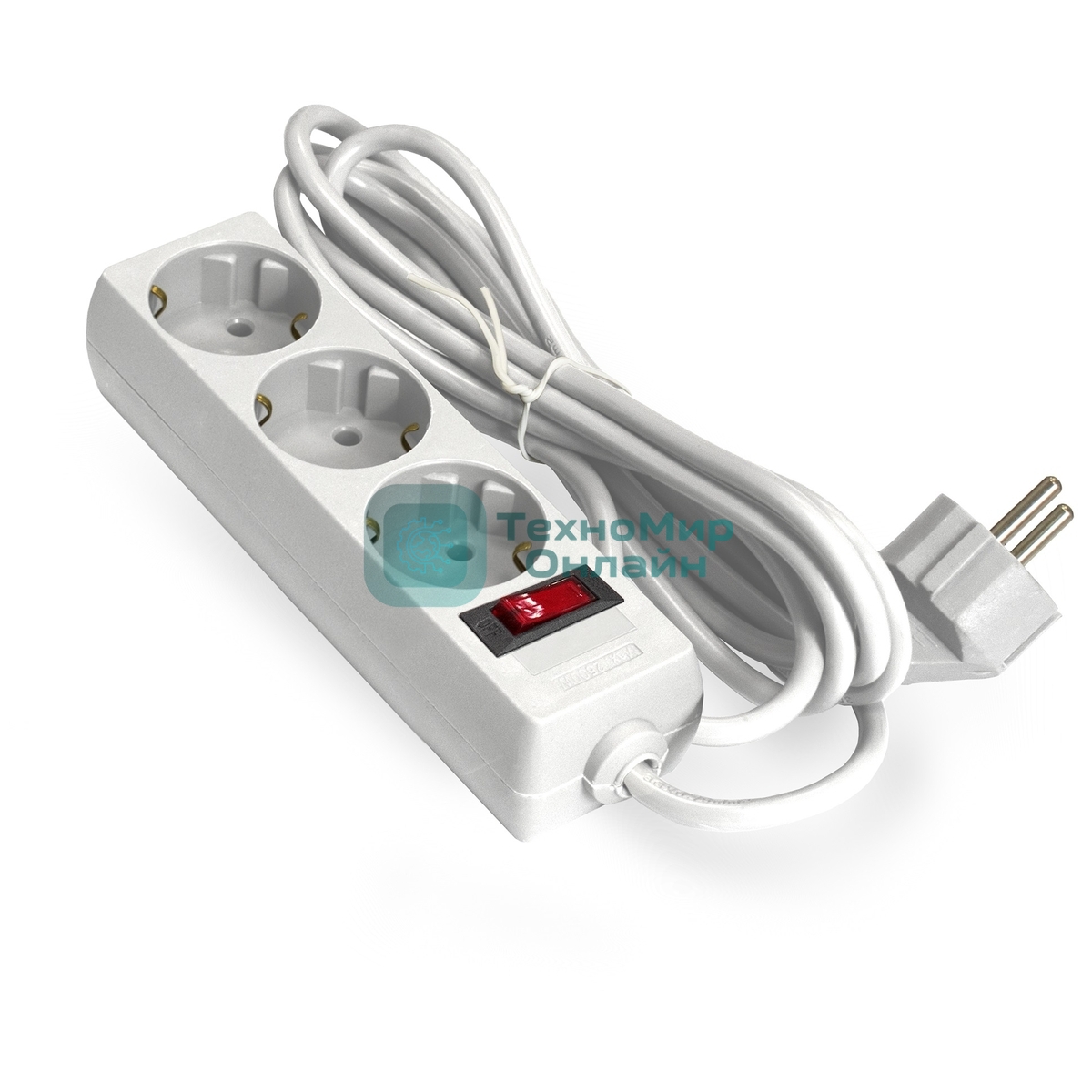 Удлинитель ExeGate EC-3-5W EX279353RUS белый, 5 м, евровилка, 3 розетки, 2200 Вт