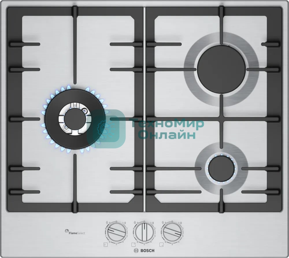 Газовая варочная панель Bosch PCC6A5I90 серебристый