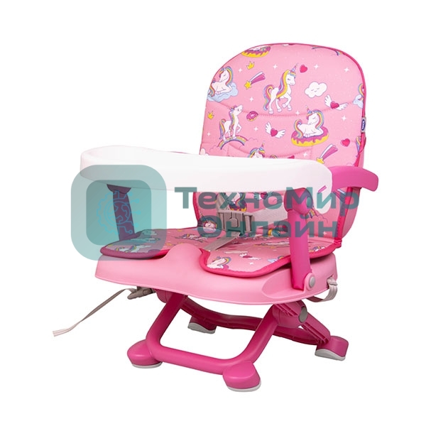 Стульчик для кормления BQ BCH012 Unicorns. Стульчик-бустер BQ BCH012. Гипоалергенные безопасные материалы/Съемный чехол из экокожи. Удобный, устойчив к загрязнению и легко моется/Съемная столешница/Безопасность малыша: устойчивая конструкция, нескользящие ножки, надежная фиксация на стуле, разделитель для ног для дополнительной фиксации/4 уровня высоты/Благодаря своей компактности, легкой сборке и наплечной лямке его можно брать с собой на природу, в гости или путешествие