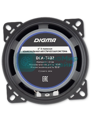 Колонки автомобильные Digma DCA-T402 180Вт 86дБ 4Ом 10см (4дюйм) (ком.:2кол.) коаксиальные двухполосные