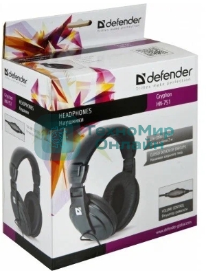 Наушники проводные Defender Gryphon HN-751 черный, накладные, 2 x Jack 3.5 мм