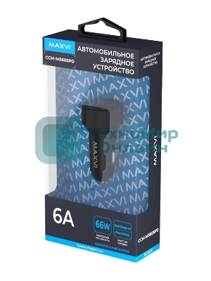 Автомобильное зарядное устройство Maxvi CCM-MS605PD 66W 6A (2xType-C, QC3.0 PD3.0) черный