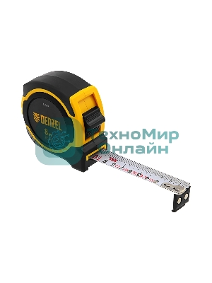 Рулетка Denzel 8м х 25мм, двухкомп. корпус, магнитный обрезиненный зацеп