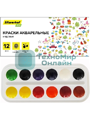 Краски акварельные Silwerhof Eco, медовые, 12 цветов, без кисти, картонная коробка