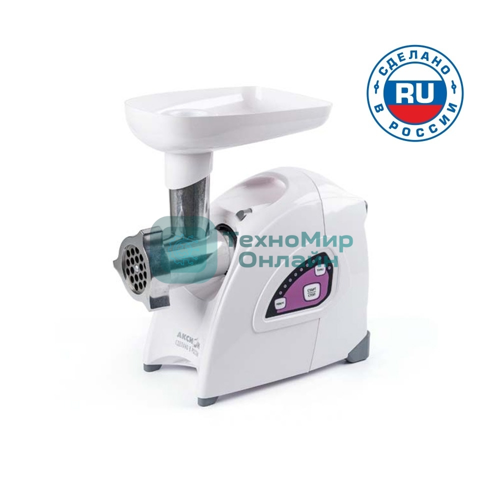 Мясорубка электрическая Аксион М642.01 белый, 2000 Вт, 3 кг/мин, реверс, защита от перегрузки, насадки - 4