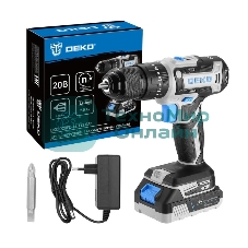 Дрель-шуруповерт Deko DKCID20FU-Li, 20 В, 2 Ач, 40 Нм, щеточный, ударный