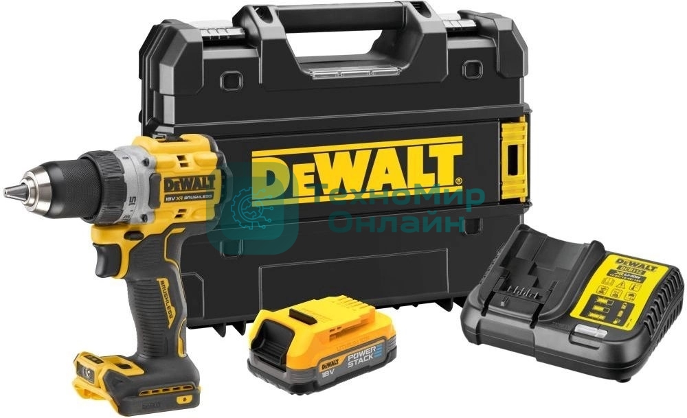Дрель-шуруповерт DeWalt DCD800E1T-QW, 18 В, 1,7 Ач, 90 Нм, бесщеточный